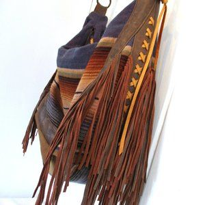 Patricia Wolf HUGE Blanket Fringe Leather Zip Hobo
